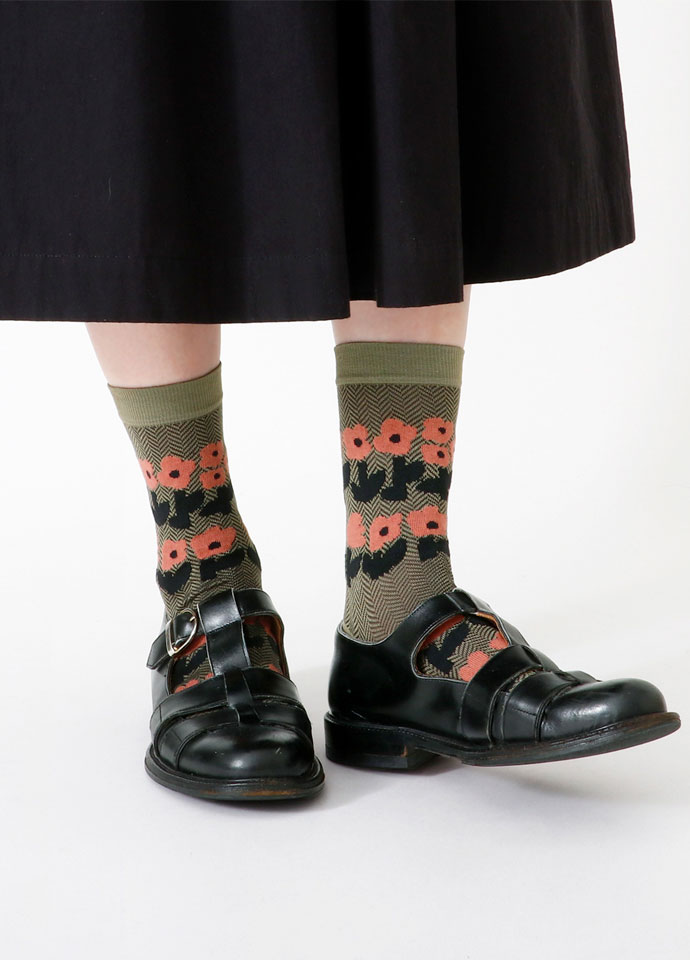 Floral Woven Pattern Mid-Calf Socks